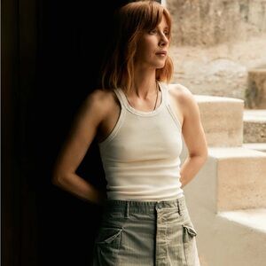 imogene & willie - vintage olive green ribbed racerback tank (women’s S)